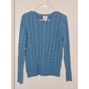 St Johns Bay Womens Medium Teal Blue Cable Knit Crew Neck Pullover Sweater VTG